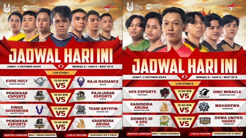 Liga 1 Esports Nasional Memasuki Minggu kedua Hari Kelima: Pertarungan Papan Klasemen Semakin Sengit!