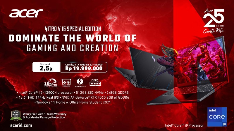 Eksis 25 Tahun di Indonesia, Acer Hadirkan Laptop Khusus Nitro V15 Special Edition Berprosessor Intel Core i9