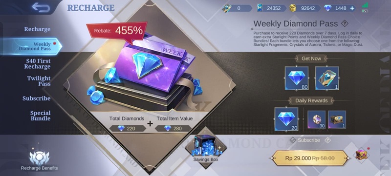 weekly diamond pass